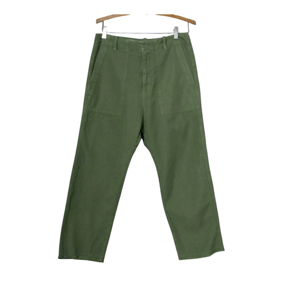 Nili Lotan 2 Slouchy Linen Luna Pant $395 Drop Crotch Crop Cotton Army Green NWT - Picture 2 of 10